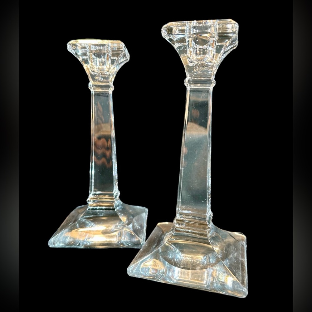 Heisey Glass Crystal Candle Sticks, Holders “Aristocratic Clear” 1909-1930s (2)